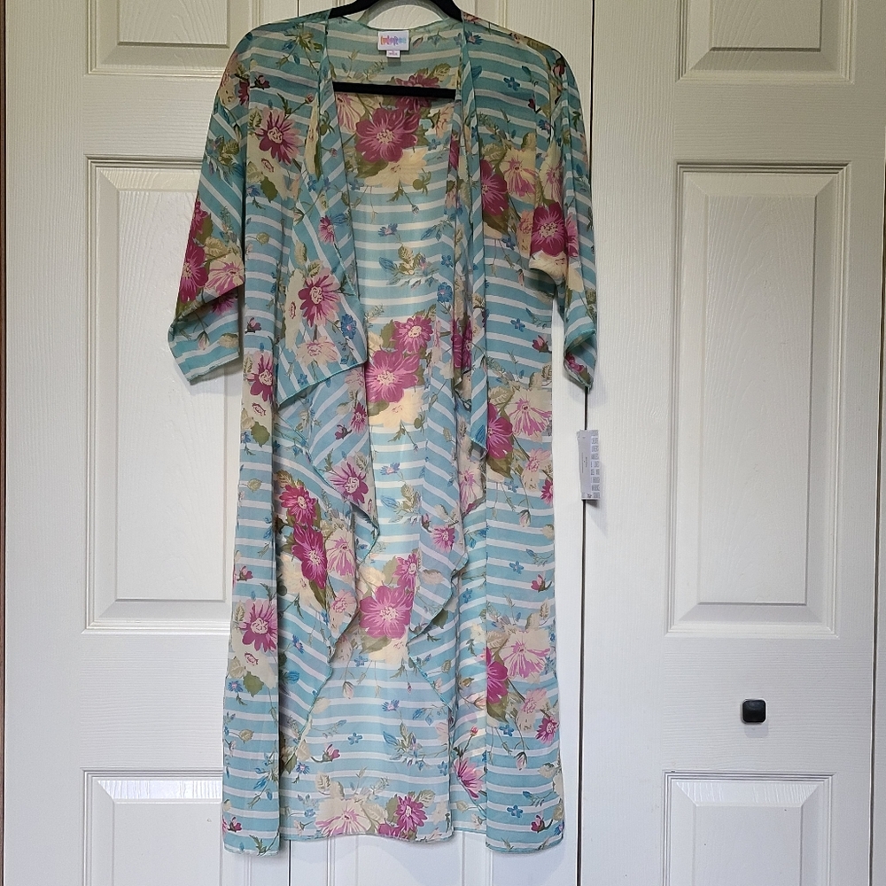 Floral Kimono Mint & Cream Striped Sheer Open Front Coral Pink Olive CoverUp NWT